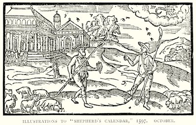 羊飼いのカレンダーのイラスト、1597年。 作： English School